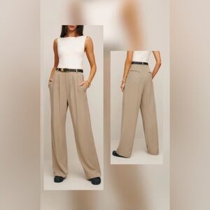 Reformation Size 0P Khaki Mason Pants 100% Tencel Wide Leg Pleated Front Trouser